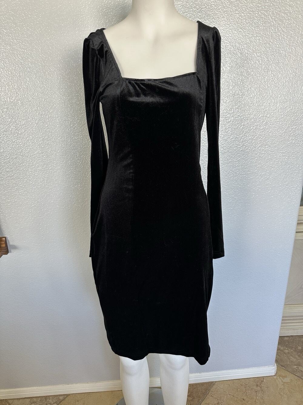 Elegant Square Neck Long Sleeve Mini Dress Party Cocktail Dress Size M
